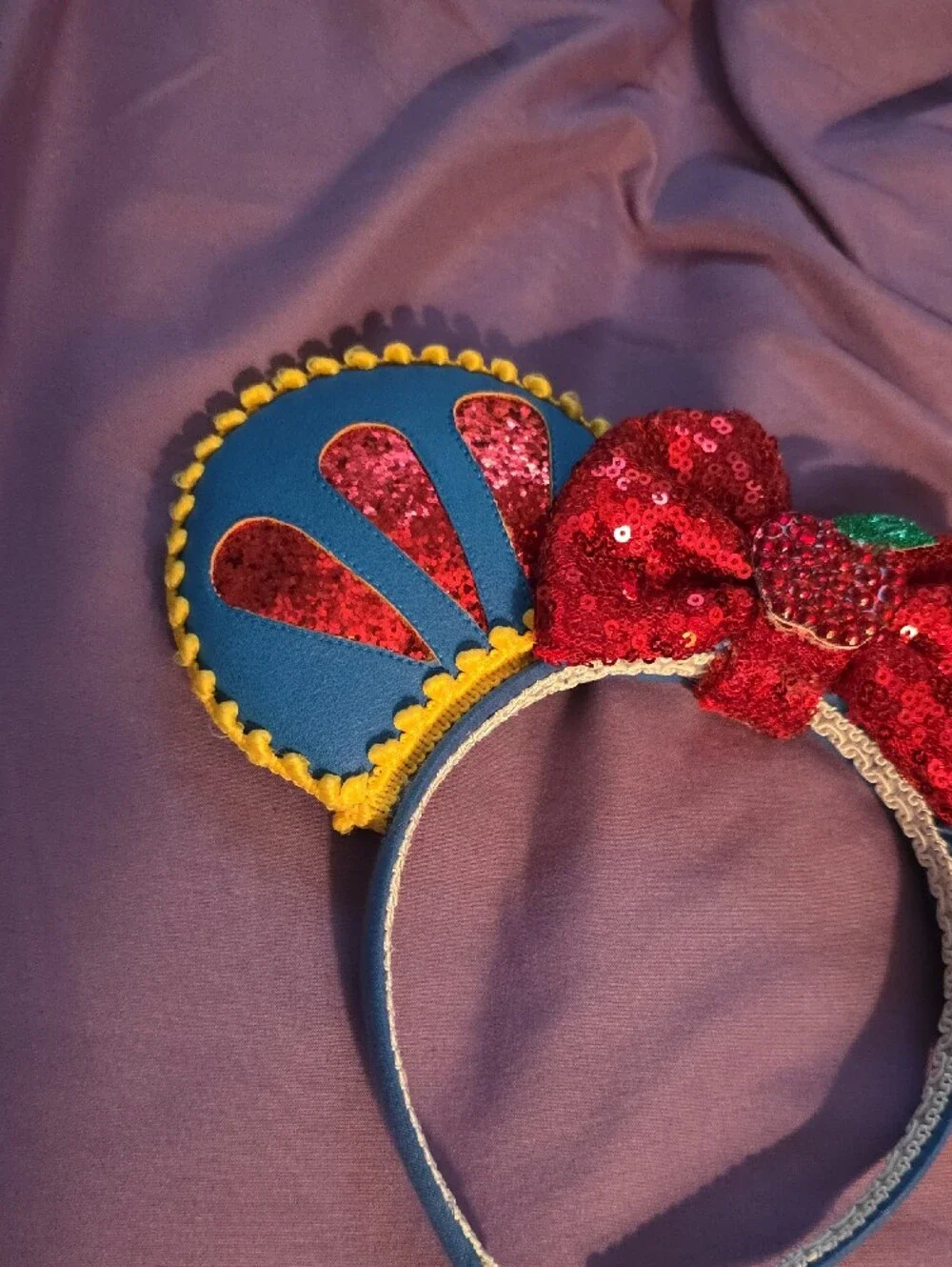 Snow White Inspired Blue & Red Sequin Ear Headband Costume Accessory
